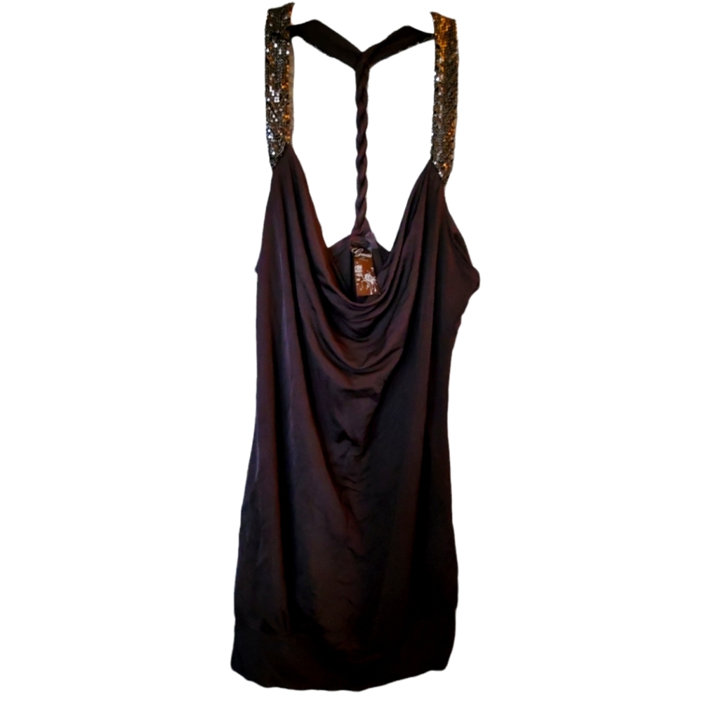 Guess black braided sequin razor back tank top